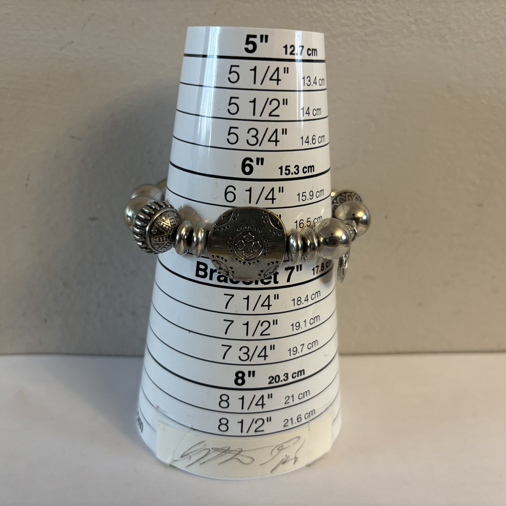 Vintage Style Silver Tone Ornate Beaded Charm Bracelet